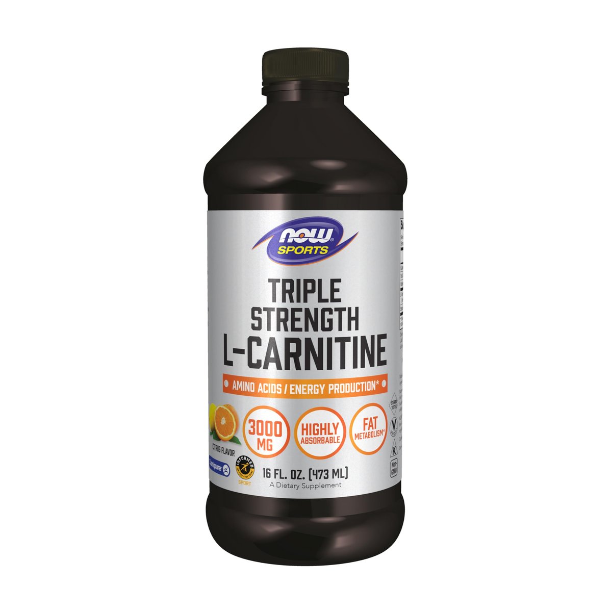 NOW Sports L-Carnitin Flüssig, Triple Strength 3000 mg, Zitrusgeschmack, 473 ml