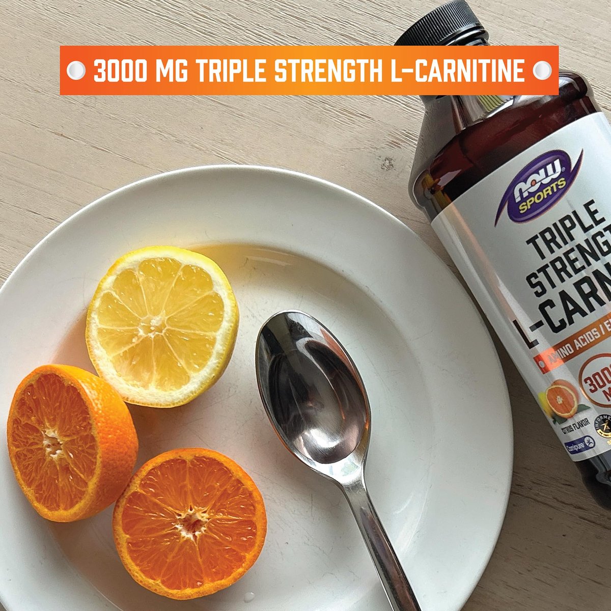 NOW Sports L-Carnitin Flüssig, Triple Strength 3000 mg, Zitrusgeschmack, 473 ml