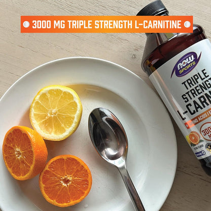 NOW Sports L-Carnitin Flüssig, Triple Strength 3000 mg, Zitrusgeschmack, 473 ml