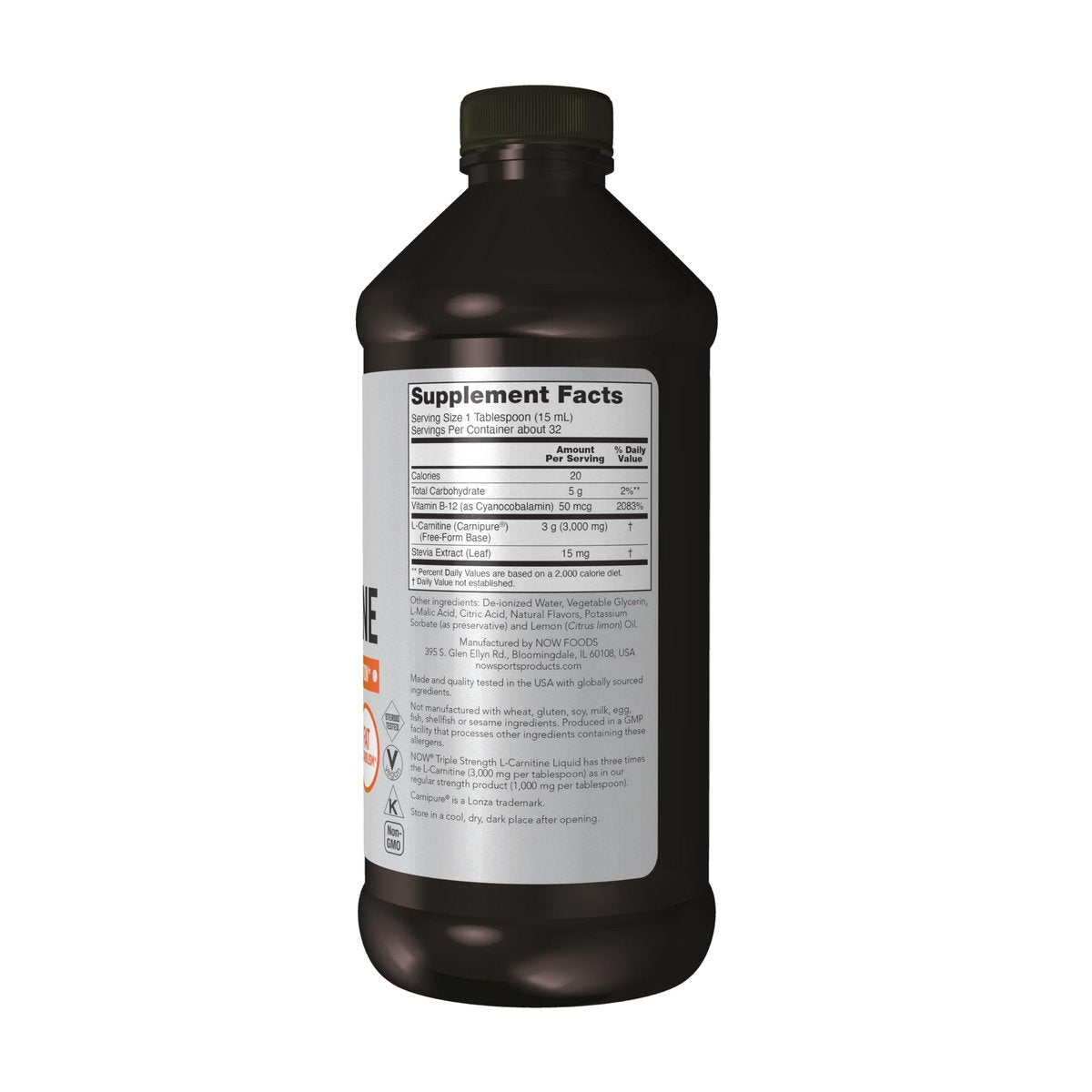 NOW Sports L-Carnitin Flüssig, Triple Strength 3000 mg, Zitrusgeschmack, 473 ml
