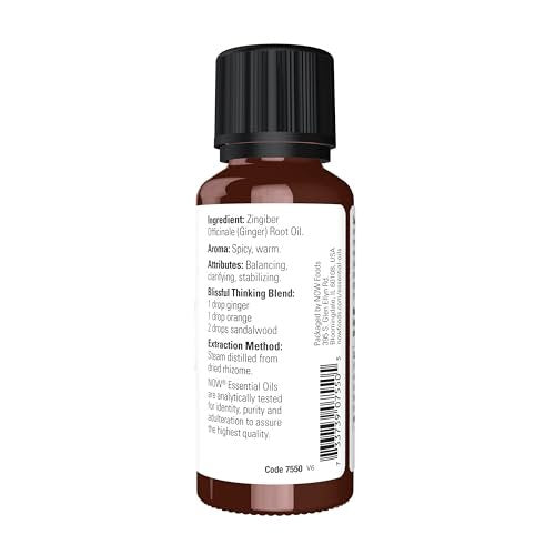 NOW Foods Ätherisches Ingweröl, 100% rein, 30 ml – würziger Aromatherapieduft, vegan, kindersicherer Verschluss