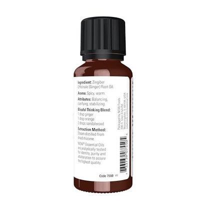 NOW Foods Ätherisches Ingweröl, 100% rein, 30 ml – würziger Aromatherapieduft, vegan, kindersicherer Verschluss