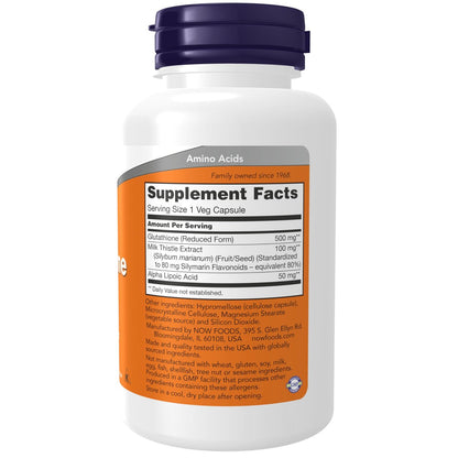 NOW Foods Glutathion 500 mg mit Mariendistel-Extrakt & Alpha-Liponsäure, 60 vegane Kapseln