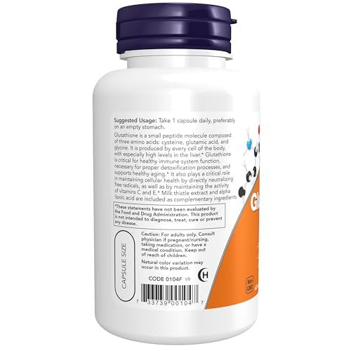 NOW Foods Glutathion 500 mg mit Mariendistel-Extrakt & Alpha-Liponsäure, 60 vegane Kapseln