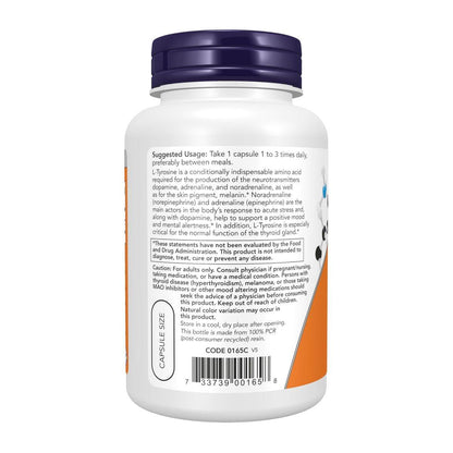 NOW Foods L-Tyrosin 750 mg – Fördert geistige Wachheit und Neurotransmitter-Unterstützung, 90 vegane Kapseln