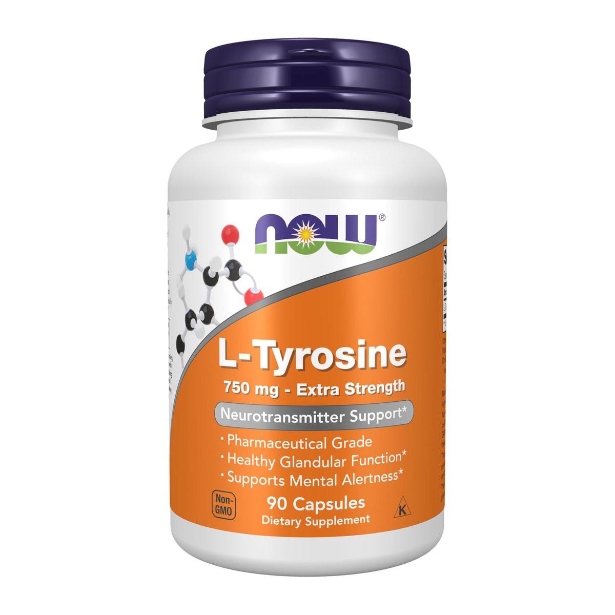 NOW Foods L-Tyrosin 750 mg – Fördert geistige Wachheit und Neurotransmitter-Unterstützung, 90 vegane Kapseln