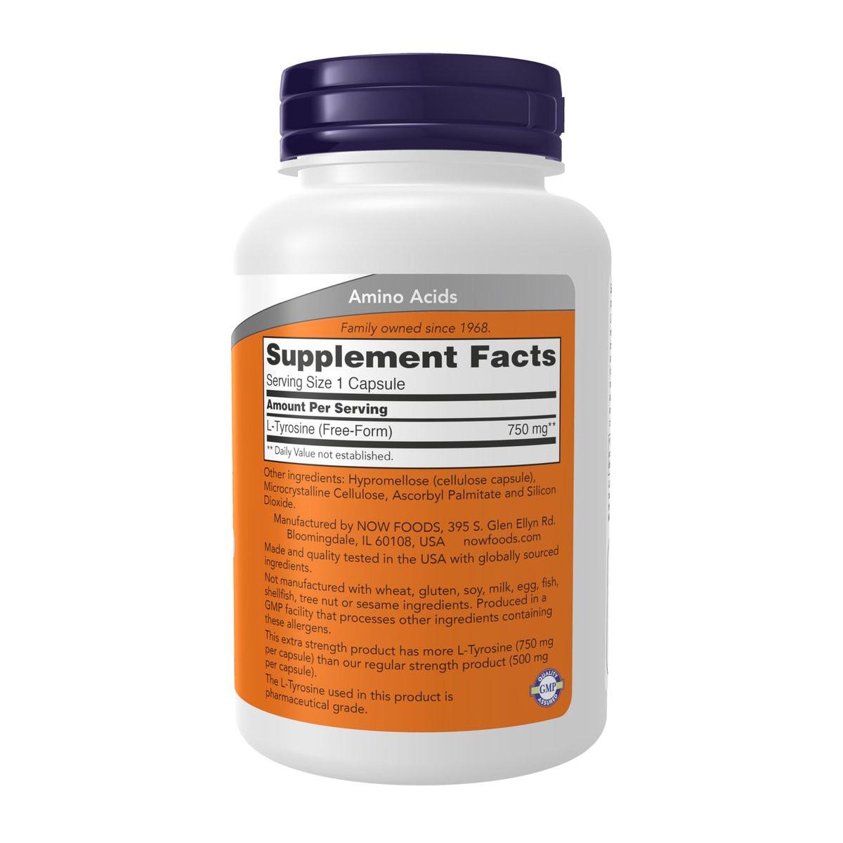 NOW Foods L-Tyrosin 750 mg – Fördert geistige Wachheit und Neurotransmitter-Unterstützung, 90 vegane Kapseln