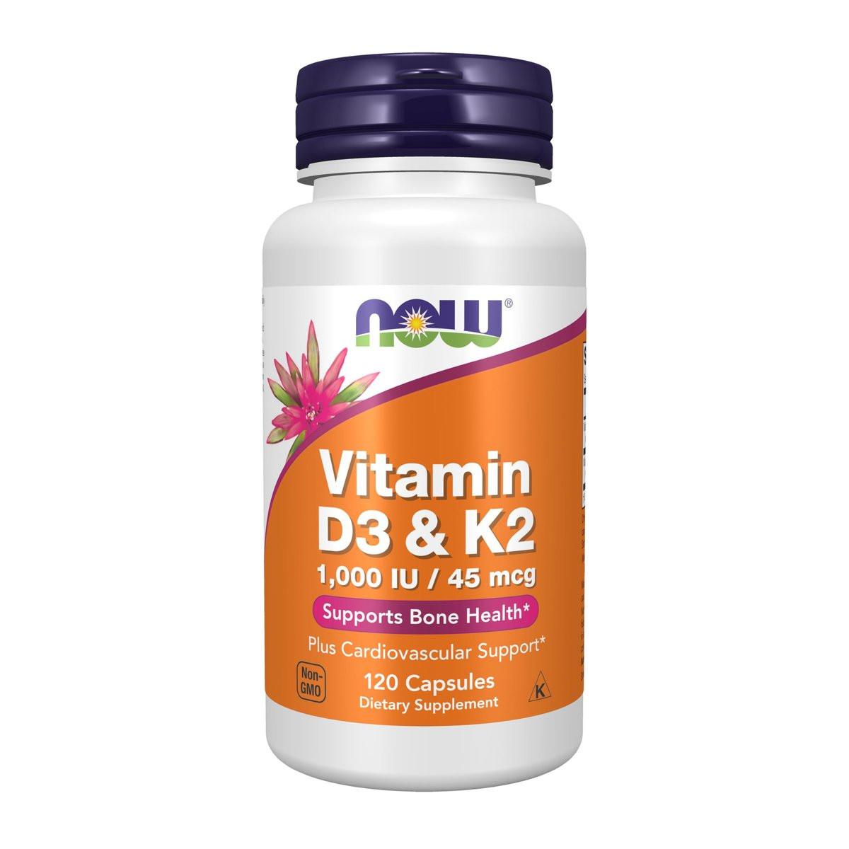 NOW Supplements, Vitamin D-3 & K-2, 1.000 IE/45 mcg, plus kardiovaskuläre Unterstützung*, unterstützt die Knochengesundheit*, 120 vegane Kapseln