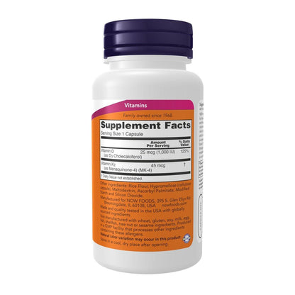 NOW Supplements, Vitamin D-3 & K-2, 1.000 IE/45 mcg, plus kardiovaskuläre Unterstützung*, unterstützt die Knochengesundheit*, 120 vegane Kapseln