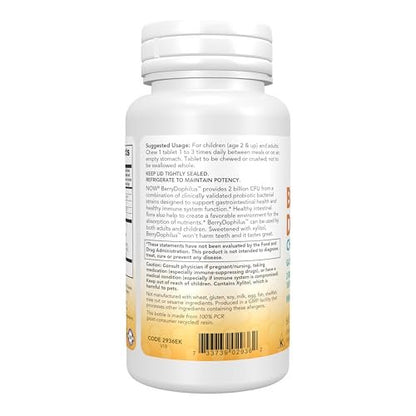 NOW Foods BerryDophilus™ – 60 Kautabletten mit 2 Milliarden probiotischen Kulturen, 10 Stämme, Xylit-gesüßt, stammspezifisch verifiziert