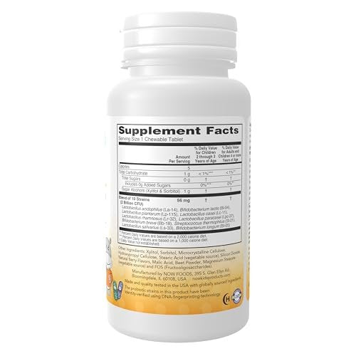 NOW Foods BerryDophilus™ – 60 Kautabletten mit 2 Milliarden probiotischen Kulturen, 10 Stämme, Xylit-gesüßt, stammspezifisch verifiziert
