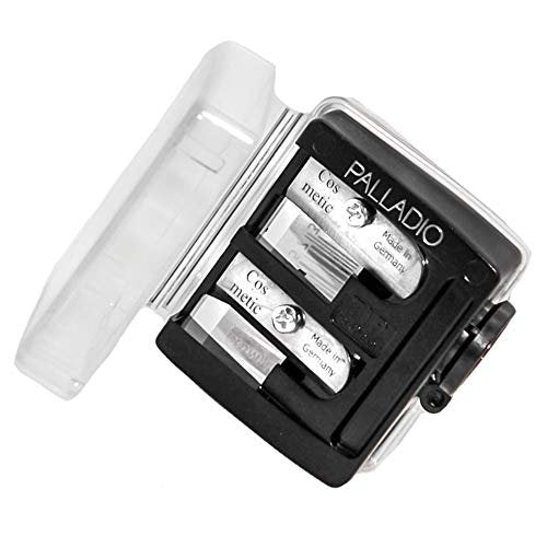 Palladio Doppelbar 3-in-1 Kosmetikspitzer mit Abdeckung, Edelstahlklinge, Größenanpassung, unverzichtbar für kleine und extra große Lipliner, Eyeliner und Augenbrauenstifte