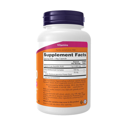 NOW Foods Vitamin C-1.000 mit 100 mg Bioflavonoiden, Antioxidantien-Schutz, 100 vegane Kapseln