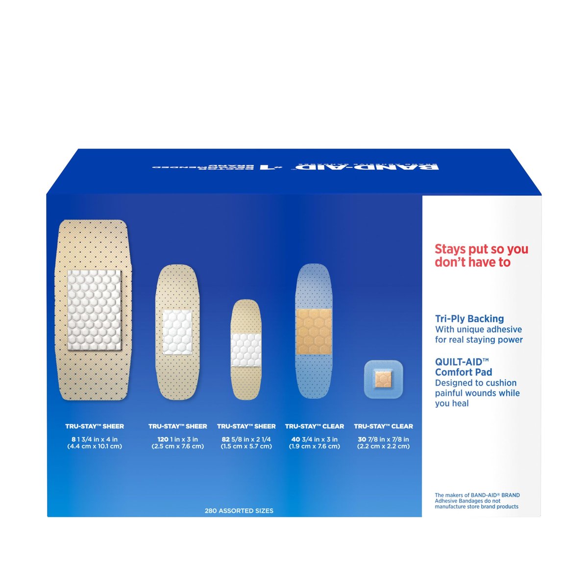 BAND-AID Marken-Pflaster Familien-Vielpack, transparent & klar, flexible sterile Einzelverpackte Streifen & Spots, Erste-Hilfe-Wundversorgung für kleine Schnitte, Schrammen, Verbrennungen, 5 Größen, 280 Stück