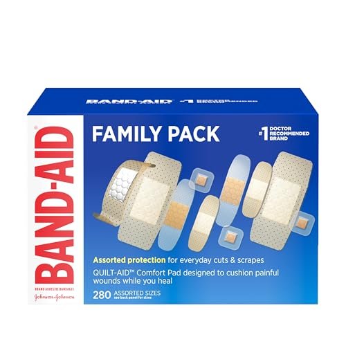 BAND-AID Marken-Pflaster Familien-Vielpack, transparent & klar, flexible sterile Einzelverpackte Streifen & Spots, Erste-Hilfe-Wundversorgung für kleine Schnitte, Schrammen, Verbrennungen, 5 Größen, 280 Stück