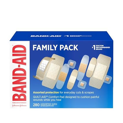 BAND-AID Marken-Pflaster Familien-Vielpack, transparent & klar, flexible sterile Einzelverpackte Streifen & Spots, Erste-Hilfe-Wundversorgung für kleine Schnitte, Schrammen, Verbrennungen, 5 Größen, 280 Stück