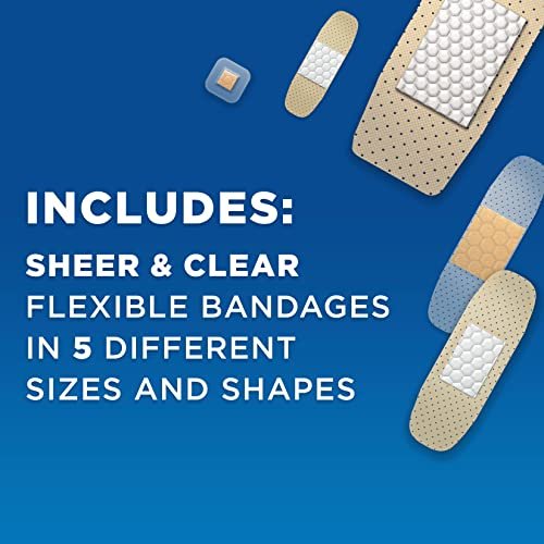 BAND-AID Marken-Pflaster Familien-Vielpack, transparent & klar, flexible sterile Einzelverpackte Streifen & Spots, Erste-Hilfe-Wundversorgung für kleine Schnitte, Schrammen, Verbrennungen, 5 Größen, 280 Stück