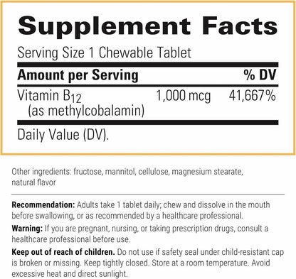 Integrative Therapeutics B12-Active – Kaubare Vitamin B12 Tabletten für die Nervenfunktion – Kirschgeschmack – 30 Tabletten – Laktose-, Soja- und Glutenfrei