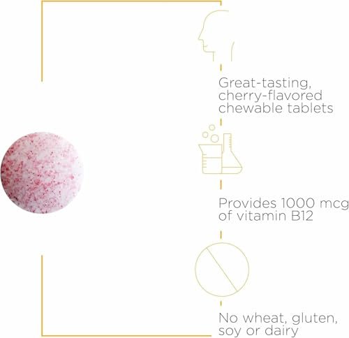 Integrative Therapeutics B12-Active – Kaubare Vitamin B12 Tabletten für die Nervenfunktion – Kirschgeschmack – 30 Tabletten – Laktose-, Soja- und Glutenfrei