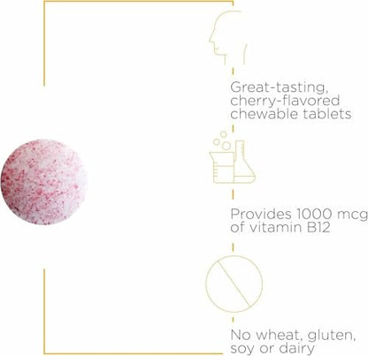 Integrative Therapeutics B12-Active – Kaubare Vitamin B12 Tabletten für die Nervenfunktion – Kirschgeschmack – 30 Tabletten – Laktose-, Soja- und Glutenfrei