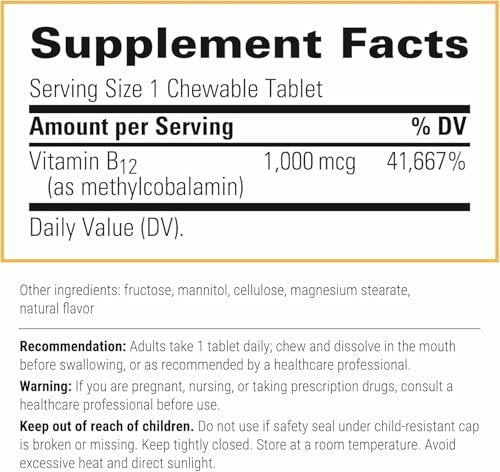 Integrative Therapeutics B12-Active – Kaubare Vitamin B12 Tabletten für die Nervenfunktion – Kirschgeschmack – 30 Tabletten – Laktose-, Soja- und Glutenfrei