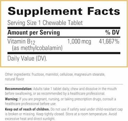Integrative Therapeutics B12-Active – Kaubare Vitamin B12 Tabletten für die Nervenfunktion – Kirschgeschmack – 30 Tabletten – Laktose-, Soja- und Glutenfrei