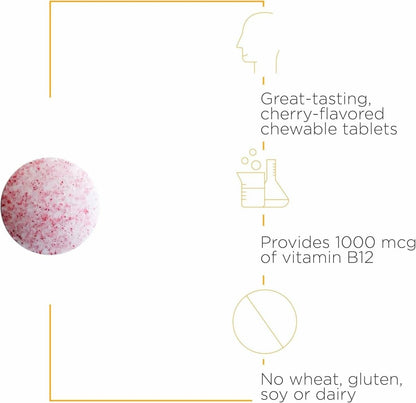 Integrative Therapeutics B12-Active – Kaubare Vitamin B12 Tabletten für die Nervenfunktion – Kirschgeschmack – 30 Tabletten – Laktose-, Soja- und Glutenfrei