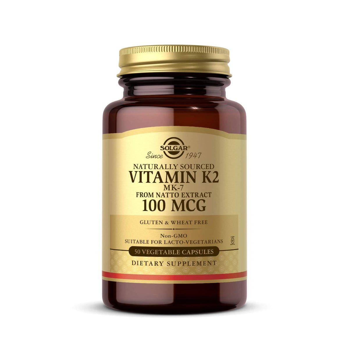 Solgar Natürliches Vitamin K2 (MK-7) 100 mcg – 50 vegane Kapseln – Unterstützt die Knochengesundheit – Nahrungsquelle aus Natto-Extrakt – Nicht-GVO, glutenfrei – 50 Portionen