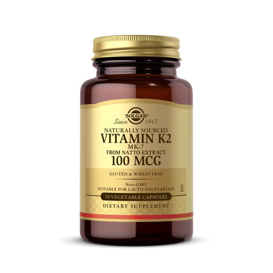 Solgar Natürliches Vitamin K2 (MK-7) 100 mcg – 50 vegane Kapseln – Unterstützt die Knochengesundheit – Nahrungsquelle aus Natto-Extrakt – Nicht-GVO, glutenfrei – 50 Portionen