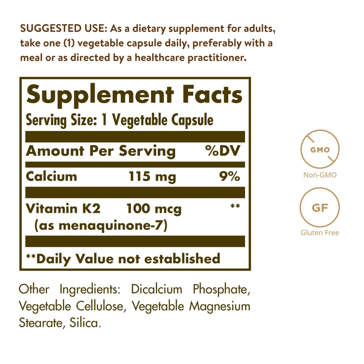 Solgar Natürliches Vitamin K2 (MK-7) 100 mcg – 50 vegane Kapseln – Unterstützt die Knochengesundheit – Nahrungsquelle aus Natto-Extrakt – Nicht-GVO, glutenfrei – 50 Portionen
