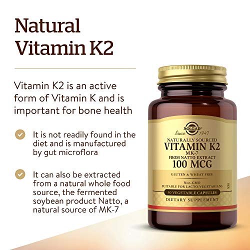 Solgar Natürliches Vitamin K2 (MK-7) 100 mcg – 50 vegane Kapseln – Unterstützt die Knochengesundheit – Nahrungsquelle aus Natto-Extrakt – Nicht-GVO, glutenfrei – 50 Portionen