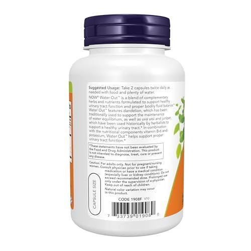 NOW Foods Nahrungsergänzungsmittel, Wasserausscheidung mit standardisierter Bärentraube, Löwenzahn, Kalium und Vitamin B-6, 100 vegane Kapseln