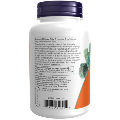 NOW Foods Kaliumcitrat 99 mg – Elektrolyt-Gleichgewicht & normaler pH-Wert, essentielles Mineral, 180 vegane Kapseln
