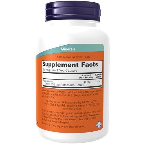 NOW Foods Kaliumcitrat 99 mg – Elektrolyt-Gleichgewicht & normaler pH-Wert, essentielles Mineral, 180 vegane Kapseln