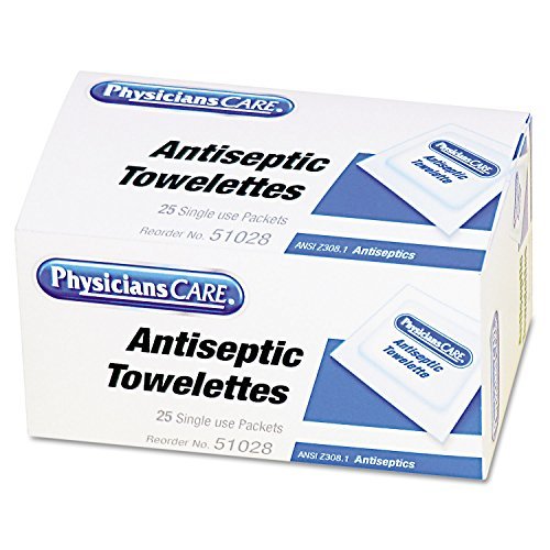 PhysiciansCare Antiseptische Feuchttücher für Erste Hilfe, Box mit 25 einzeln verpackten Tüchern