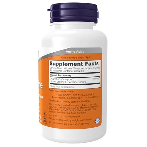 NOW Foods L-Carnitin (L-Carnitin Tartrat) reines Pulver, steigert die Zellenergie, Aminosäure, 85 g