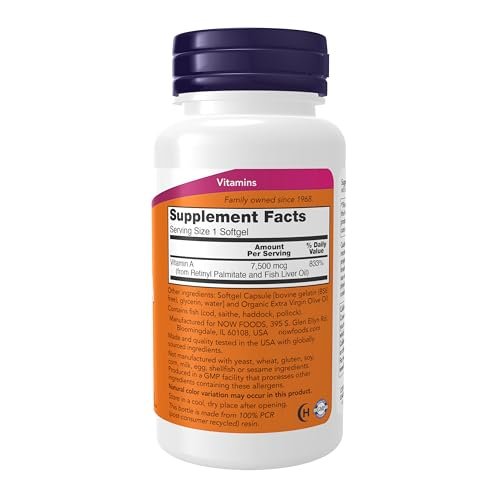 NOW Foods Vitamin A (Fischleberöl) 25.000 IE - 250 Weichkapseln, essentielle Nährstoffversorgung