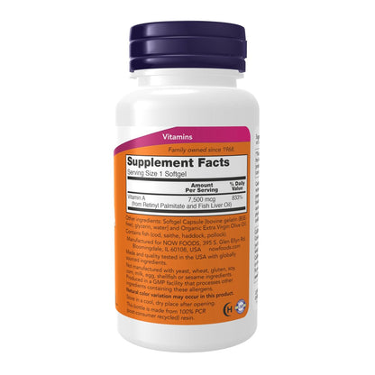 NOW Foods Vitamin A (Fischleberöl) 25.000 IE - 250 Weichkapseln, essentielle Nährstoffversorgung