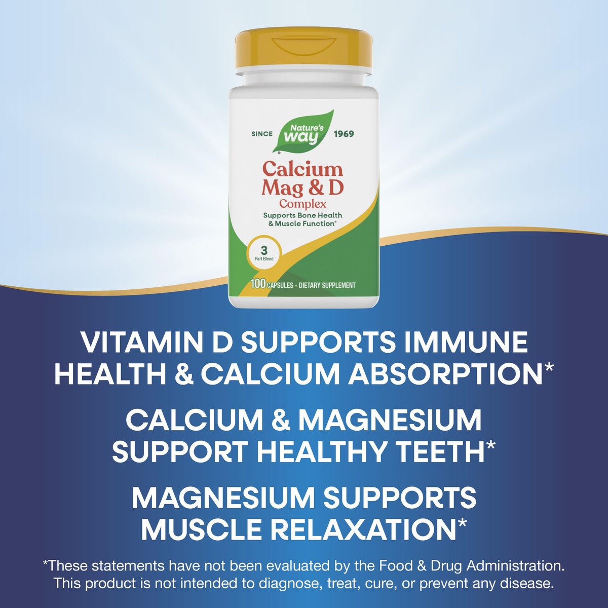 Nature's Way Calcium Magnesium & Vitamin D Komplex – Für gesunde Knochen & Zähne, Muskelfunktion*, Muskelentspannung* mit Vitamin D3, glutenfrei, 100 Kapseln