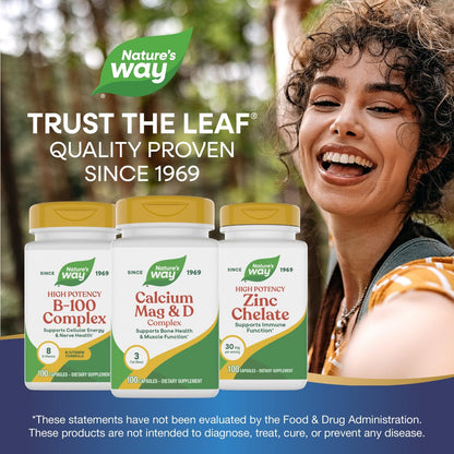 Nature's Way Calcium Magnesium & Vitamin D Komplex – Für gesunde Knochen & Zähne, Muskelfunktion*, Muskelentspannung* mit Vitamin D3, glutenfrei, 100 Kapseln