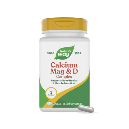 Nature's Way Calcium Magnesium & Vitamin D Komplex – Für gesunde Knochen & Zähne, Muskelfunktion*, Muskelentspannung* mit Vitamin D3, glutenfrei, 100 Kapseln