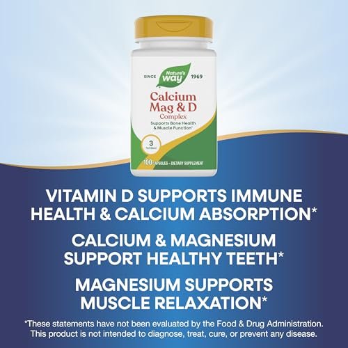 Nature's Way Calcium Magnesium & Vitamin D Komplex – Für gesunde Knochen & Zähne, Muskelfunktion*, Muskelentspannung* mit Vitamin D3, glutenfrei, 100 Kapseln