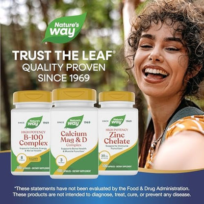 Nature's Way Calcium Magnesium & Vitamin D Komplex – Für gesunde Knochen & Zähne, Muskelfunktion*, Muskelentspannung* mit Vitamin D3, glutenfrei, 100 Kapseln