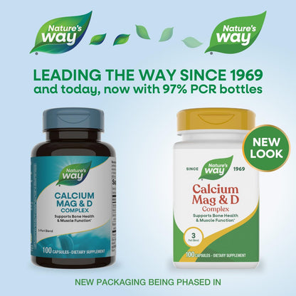 Nature's Way Calcium Magnesium & Vitamin D Komplex – Für gesunde Knochen & Zähne, Muskelfunktion*, Muskelentspannung* mit Vitamin D3, glutenfrei, 100 Kapseln