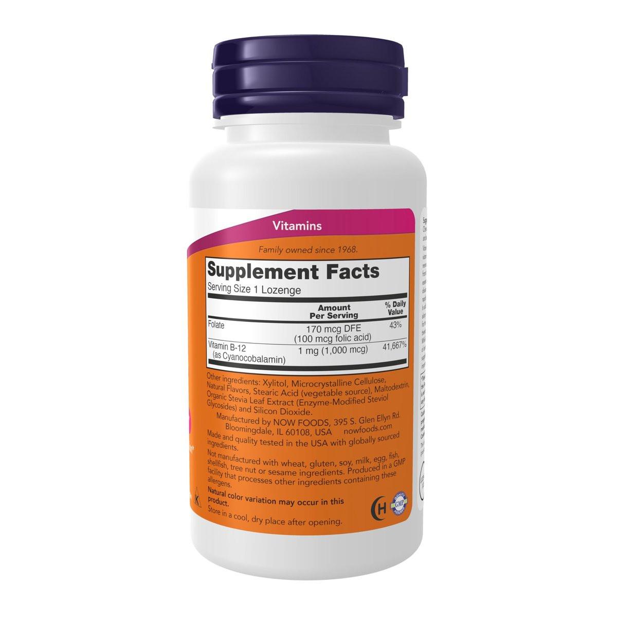 NOW Foods Vitamin B-12 1.000 mcg mit Folsäure – 250 Kautabletten, Lutschtabletten für die Nervengesundheit