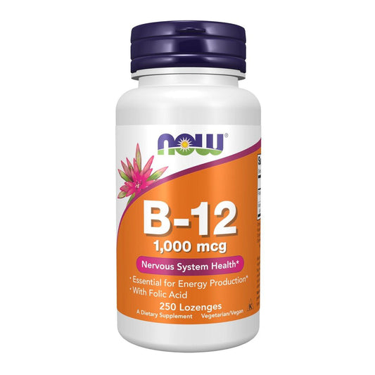 NOW Foods Vitamin B-12 1.000 mcg mit Folsäure – 250 Kautabletten, Lutschtabletten für die Nervengesundheit