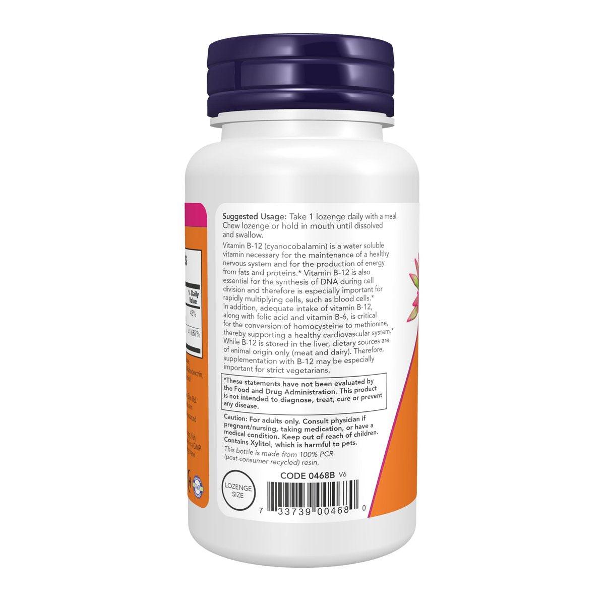 NOW Foods Vitamin B-12 1.000 mcg mit Folsäure – 250 Kautabletten, Lutschtabletten für die Nervengesundheit