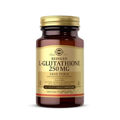 Solgar Reduziertes L-Glutathion 250 mg - 30 pflanzliche Kapseln - Antioxidative Unterstützung - Non-GMO, Vegan, Glutenfrei, Laktosefrei, Koscher - 30 Portionen