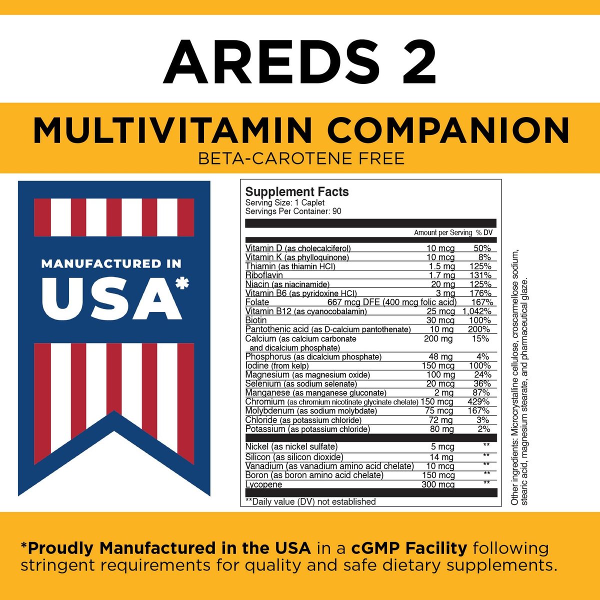 Viteyes Classic AREDS 2 Companion Beta-Carotin-freies Multivitamin-Präparat, umfassende Multivitamin-Formel für AREDS-2-Anwender, 90 Tabletten