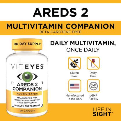 Viteyes Classic AREDS 2 Companion Beta-Carotin-freies Multivitamin-Präparat, umfassende Multivitamin-Formel für AREDS-2-Anwender, 90 Tabletten